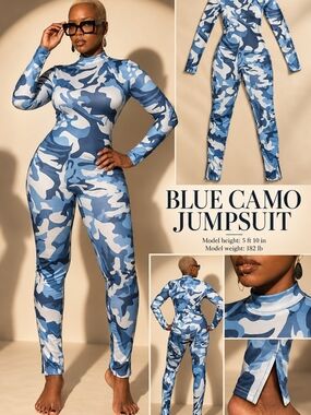 Blue Camo Jumpsuit - Women's Long Sleeve One-Piece